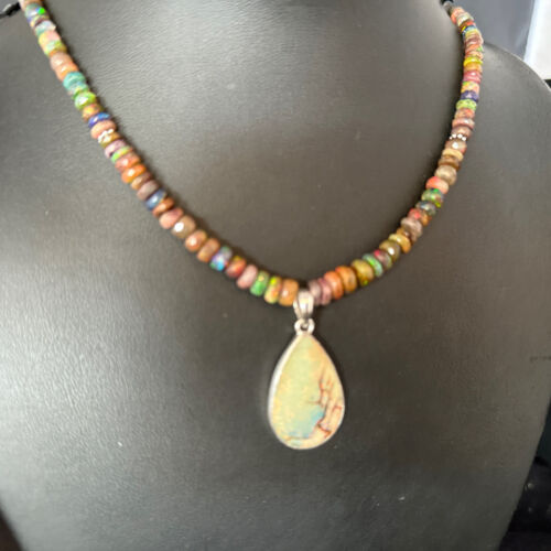 Southwestern Women's Green Opal Pendant Necklace | Sterling Silver | 17" | 14422