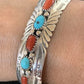 Navajo Blue Kingman Turquoise Coral Cuff Bracelet | 7 Strand | Sterling Silver | 12315