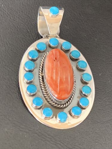 Navajo Multi-Stone Cluster Pendant | Blue Turquoise & Spiny Oyster | Sterling Silver | 11564