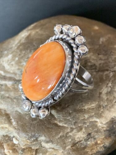 Native American Orange Spiny Oyster Navajo Ring | Sterling Silver