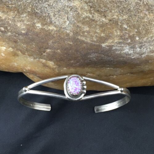 Navajo Pink Opal Bracelet | Sterling Silver Cuff | Authentic Native American Handmade | 10185