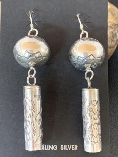 Navajo Naja Bead Earrings | Sterling Silver Pearls | 2.75" | Authentic Native American Handmade | 1515