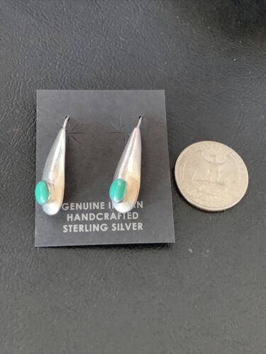 Southwestern Navajo Dangle Earrings | Sterling Silver Green Malachite | Authentic Native American Handmade | 13067