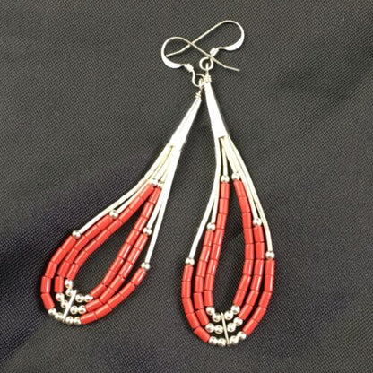 Liquid Silver Heishi Dangle Earrings | Apple Sponge Coral | Sterling Silver | 2.25" | 1981