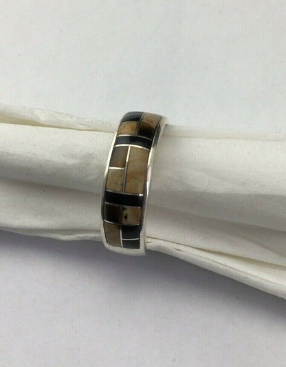 Navajo Black Onyx Jasper & Tiger's Eye Inlay Ring | Sterling Silver | Sz 12.5 | 1702