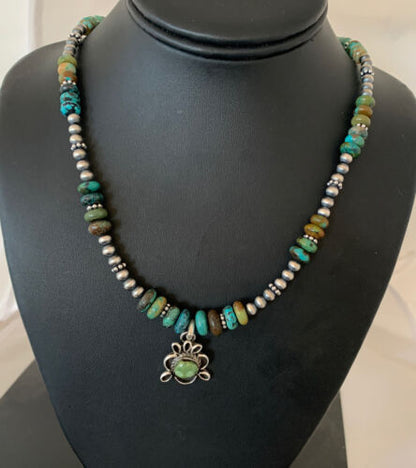 Men's Spiderweb Turquoise Pendant | Navajo Pearls Sterling Silver Necklace | Authentic Native American Handmade | 1017