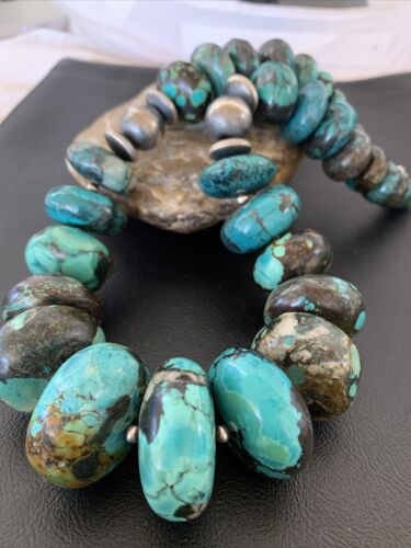 Navajo Pearls Sterling Silver Graduated Chunky Turquoise Necklace | Authentic Native American | 22" | 1749