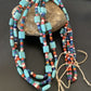 Native American Santo Domingo Turquoise Coral Bead Necklace | 3-Strand | 28" | 11988