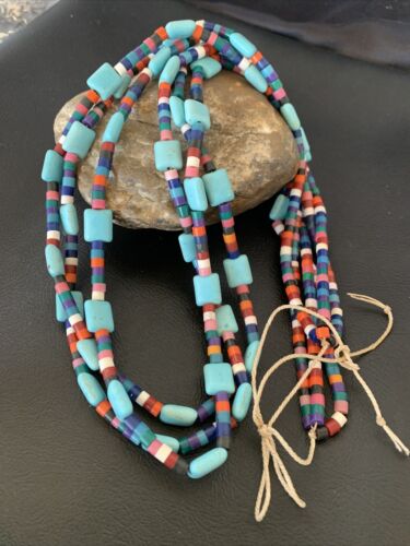 Native American Santo Domingo Turquoise Coral Bead Necklace | 3-Strand | 28" | 11988 - Masha USA
