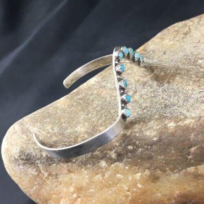 Navajo Old Pawn Blue Turquoise Bracelet | Sterling Silver | Authentic Native American Handmade | 10240