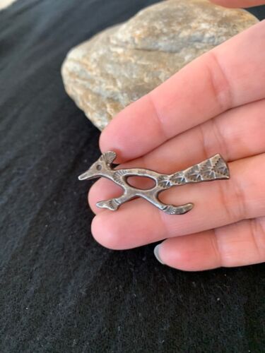 Native Road Runner Navajo Sterling Silver Stamped Old Pawn Pin Brooch | Authentic Native American Handmade | 4104