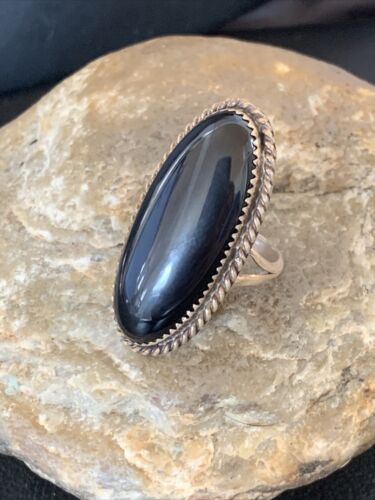 Native American Old Pawn Navajo Black Onyx Ring | Sterling Silver | Sz 7 | 11946