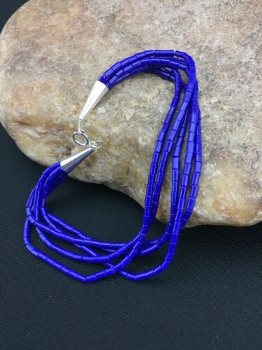 Navajo Blue Stabilized Lapis Liquid Heishi Bracelet | Sterling Silver | 8" 5-Strand | 13600