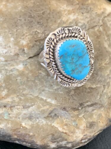 Southwestern Navajo Blue Kingman Turquoise Ring | Sterling Silver | Sz 7 | 12209