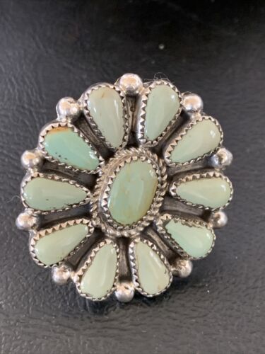 Navajo Green Turquoise Cluster Ring | Authentic Native American Sterling Silver | Multi-Stone | Sz 7.5 | 12190