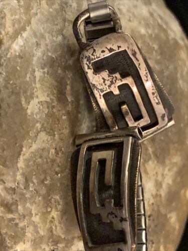 Authentic Native American Hopi Sterling Silver Watch Tips Band | Bear Paw Design | Vintage Women's Jewelry | Old Pawn | 1447