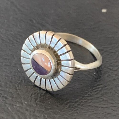 Navajo Purple Sugilite Pink Coral Inlay Ring | Sz 5.5 | Authentic Native American Handmade | 11173