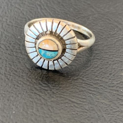 Native American Women's Navajo Blue Lapis Pink Coral Inlay Ring | Sz 6.5 | 11203 - Masha USA