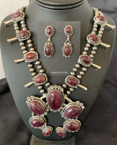 Navajo Purple Squash Blossom Naja Necklace Pendant | Sterling Silver Spiny | Authentic Native American Handmade | 12181