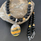 Men's Navajo Pearls Onyx Bumblebee Jasper Necklace Pendant | Sterling Silver | Native American Handmade | 10325