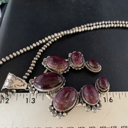 Navajo Purple Spiny Oyster Pendant Necklace | Sterling Silver Naja | Authentic Native American Handmade | 13989