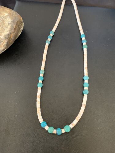 Navajo Pearls Turquoise Nugget Shell Necklace | Sterling Silver | 24" | Authentic Native American Handmade | 12543
