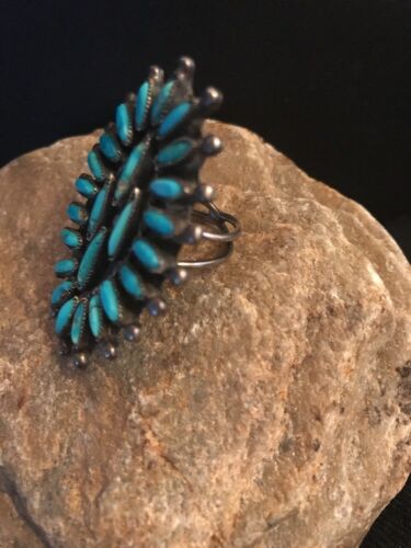 Zuni Kingman Turquoise Cluster Ring | Authentic Native American Sterling Silver | Multi-Stone | Sz 6.75 | Signed | 3511