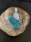 Navajo Blue Topaz Turquoise Pendant | Sterling Silver | 2" | Authentic Native American Handmade | 10832