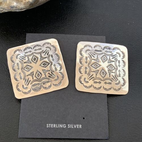 Southwestern Women's Navajo Earrings | Sterling Silver Stamped | Authentic Native American Handmade | 1676