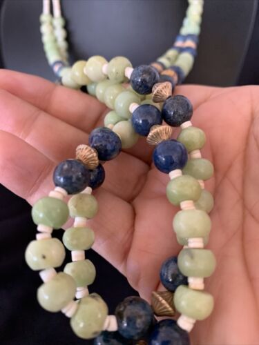 Southwestern Santo Domingo Necklace | 2 Strand Shell Serpentine Denim Lapis | 11997