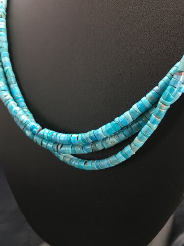 Navajo Turquoise Heishi 3 Strand Necklace | Sterling Silver | Authentic Native American Handmade | 2583
