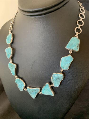 Navajo Blue Kingman Turquoise Rough Pendant Necklace | Sterling Silver | 18" | 11784