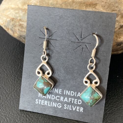 Navajo Blue Turquoise Dangle Earrings | Sterling Silver | 0.5" | Authentic Native American Handmade | 12750