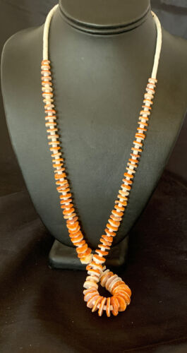 Navajo Turquoise, Orange Spiny Oyster, Pink Shell Necklace | Sterling Silver | Authentic Native American | Graduated | 28" | 12257