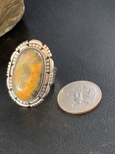 Navajo Yellow Bumble Bee Jasper Ring | Sterling Silver | Sz 8.75 | Authentic Native American Handmade | 13778