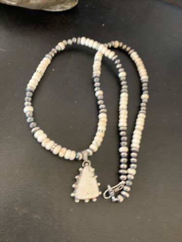 Navajo White Buffalo Turquoise Pendant Set | Sterling Silver | Authentic Native American Handmade | 12241