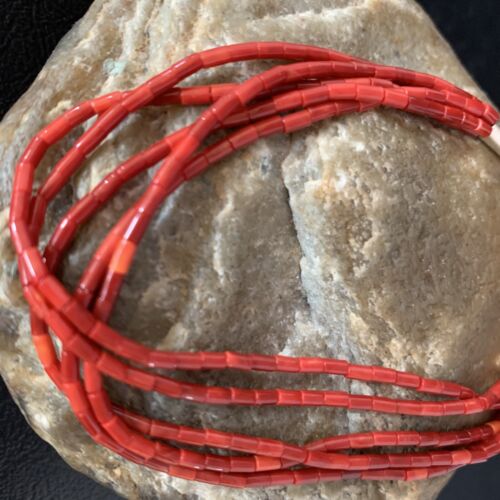 Handmade Liquid Silver 5-Strand Red Apple Coral Heishi Bracelet | Sterling Silver | 7.5" | 13610