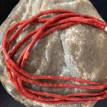 Handmade Liquid Silver 5-Strand Red Apple Coral Heishi Bracelet | Sterling Silver | 7.5" | 13610