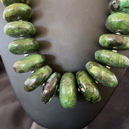 Navajo Chunky Graduated Green Turquoise Necklace | Sterling Silver | Authentic Native American | 21" | 11349