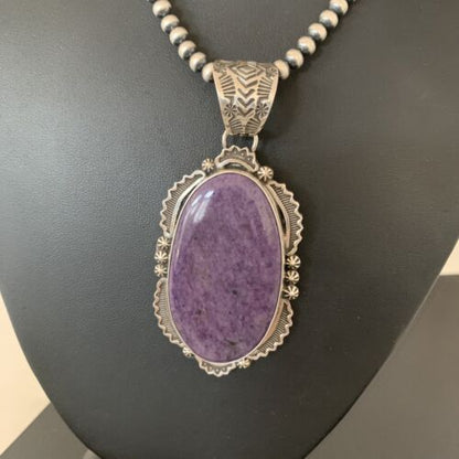 Southwestern Navajo Pearls Necklace | Sterling Silver Charoite Pendant | Authentic Native American Handmade | 1280
