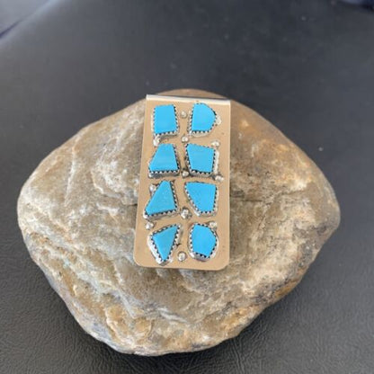 Navajo Handmade Turquoise Money Clip | Sterling Silver | Authentic Native American | 11594