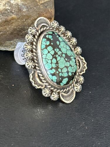 Native American Navajo Blue Spiderweb Turquoise Ring | Sterling Silver | Sz 9 | 01640