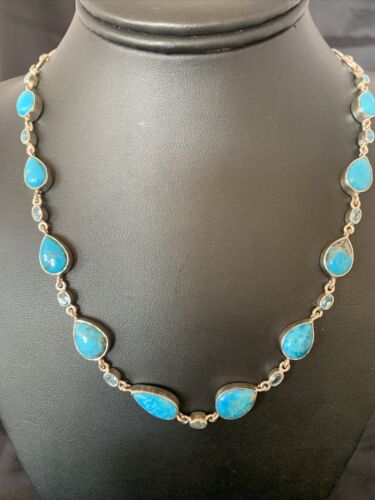 Native American Blue Turquoise Topaz Necklace | Sterling Silver | 20" | Multi-Stone | 10515 - Masha USA
