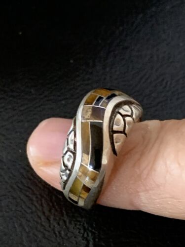 Navajo Black Onyx Coffee Tigers Eye Inlay Ring | Sterling Silver | Sz 7 | 10793