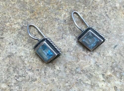 Navajo Blue Topaz Earrings | Sterling Silver | Authentic Native American Handmade | 8989