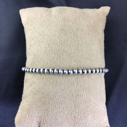 Navajo Pearls 4mm Beads | 8" Stretch Sterling Silver Bracelet | Authentic Native American