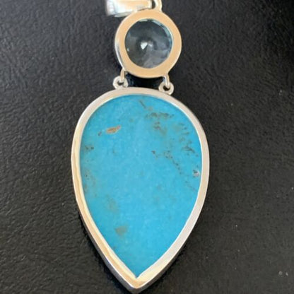 Southwestern Navajo Blue Topaz Turquoise Pendant | Sterling Silver | 3" | 10711