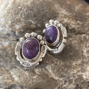 Navajo Sugilite Earrings | Sterling Silver Post Stud | Authentic Native American Handmade | 0.5" | 2070