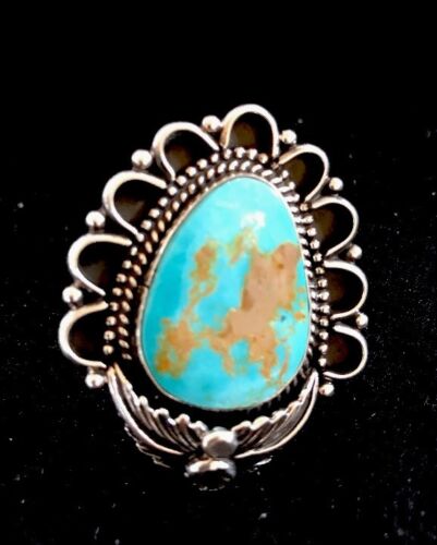 Southwestern Turquoise Ring | Sterling Silver | Sz 9.25 | Authentic Native American Handmade | Signed