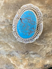 Southwestern Navajo Blue Kingman Turquoise Ring | Sterling Silver | Sz 7 | 12206